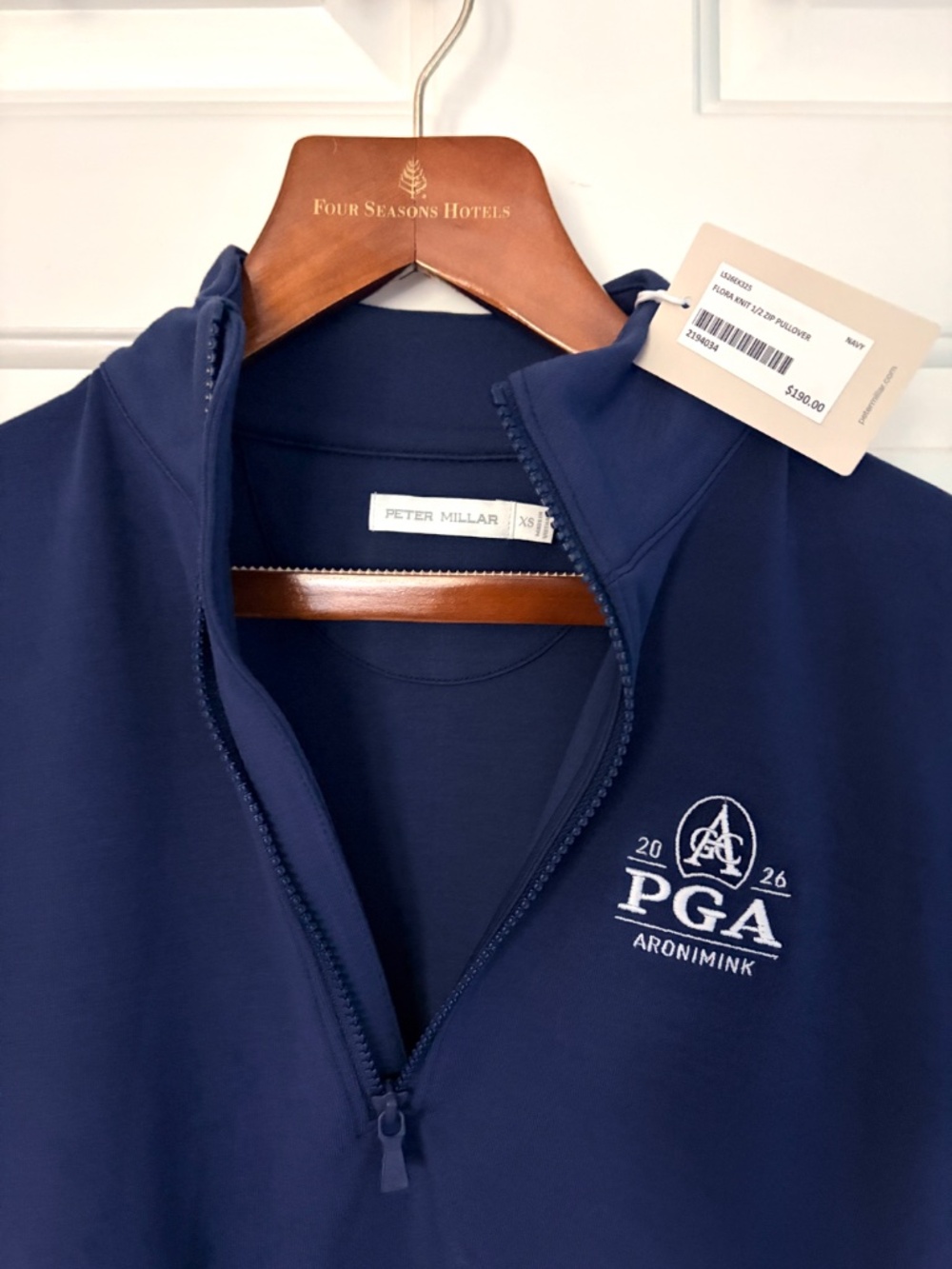 NWT 2026 PGA Aronimink Womens Peter Millar 1/2 Zip Flora Knit Navy Blue Pullover